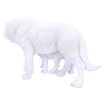 Weiße Wolf Figur mit Welpe