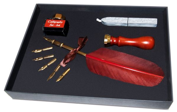 Kalligrafie Set mit Siegelwachs und Tintenfass