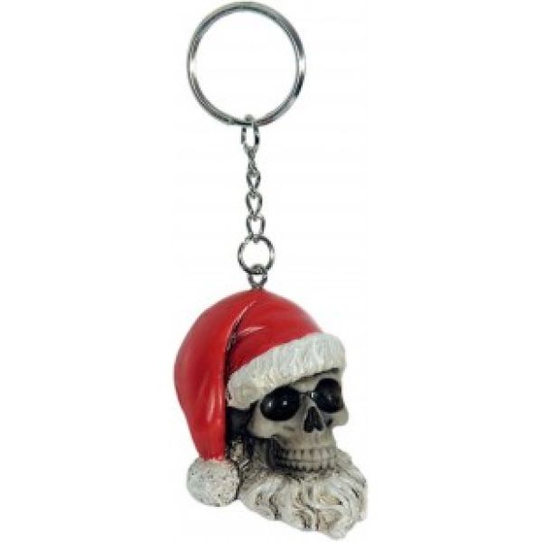 Schlüsselanhänger Totenkopf mit Weihnachtsmütze