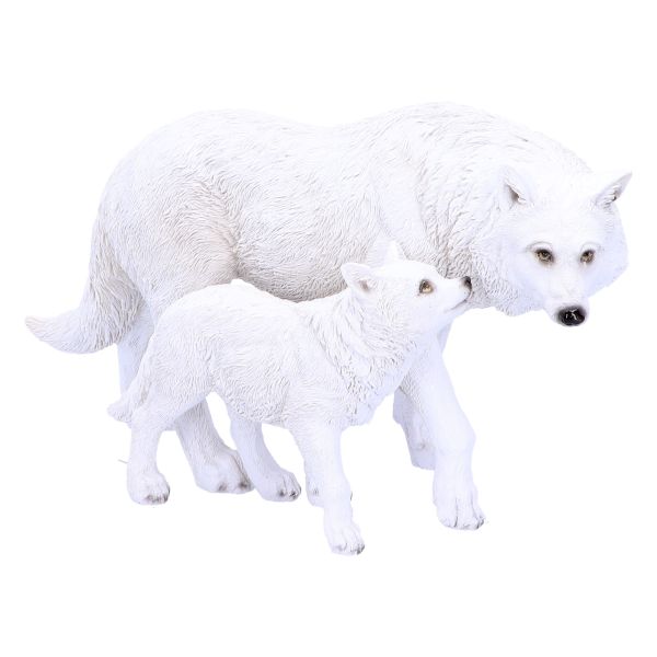 Weiße Wolf Figur mit Welpe